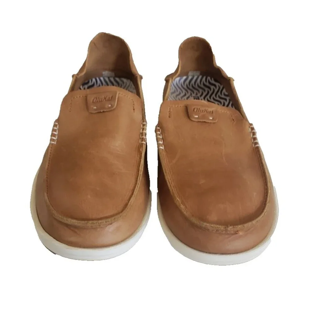 OLUKAI Kakaha Convertible Leather Slip-On Loafers Fox Tan Men's Size 10